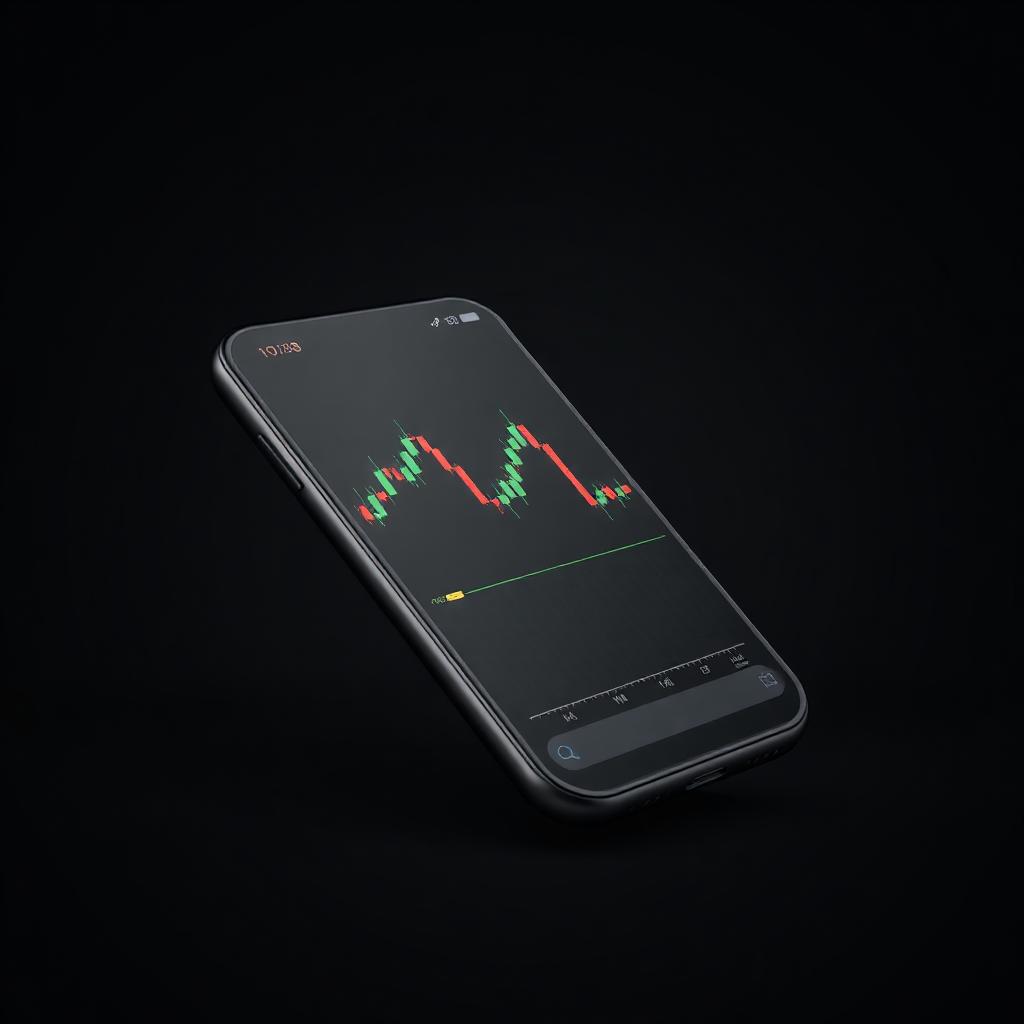 Plataforma 1Binex Broker em um smartphone exibindo gráfico de candles