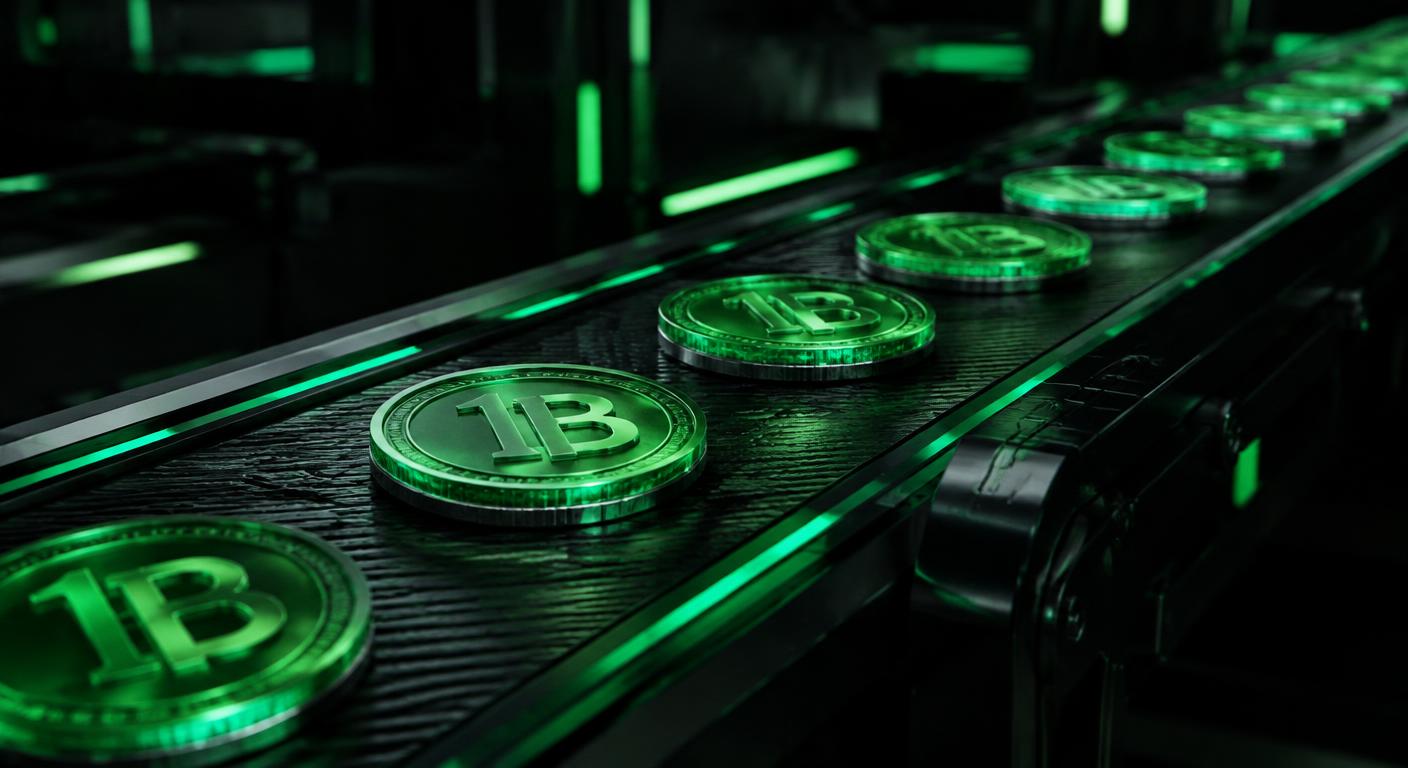 Moedas 1B em uma esteira com luz verde